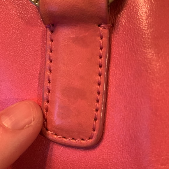 Monsac Original vintage pink 2 handle zip footed leather mini satchel bag EUC - Picture 11 of 15